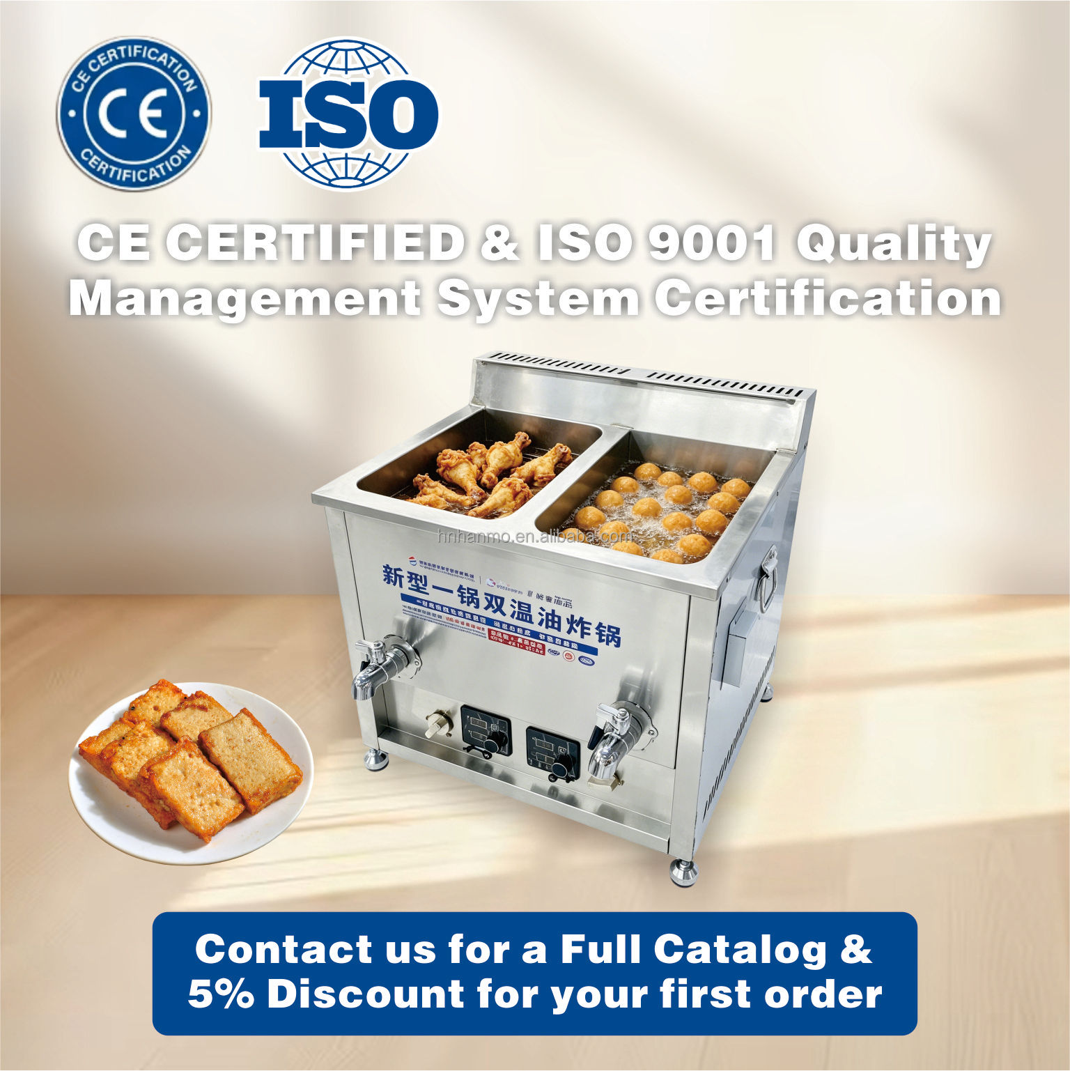 Hansu 30L Double Tank LPG Gas Deep Fryer Tabletop Frying Station with High Efficiency Burner and SUS201 Tank for Fish &amp;amp; Chips