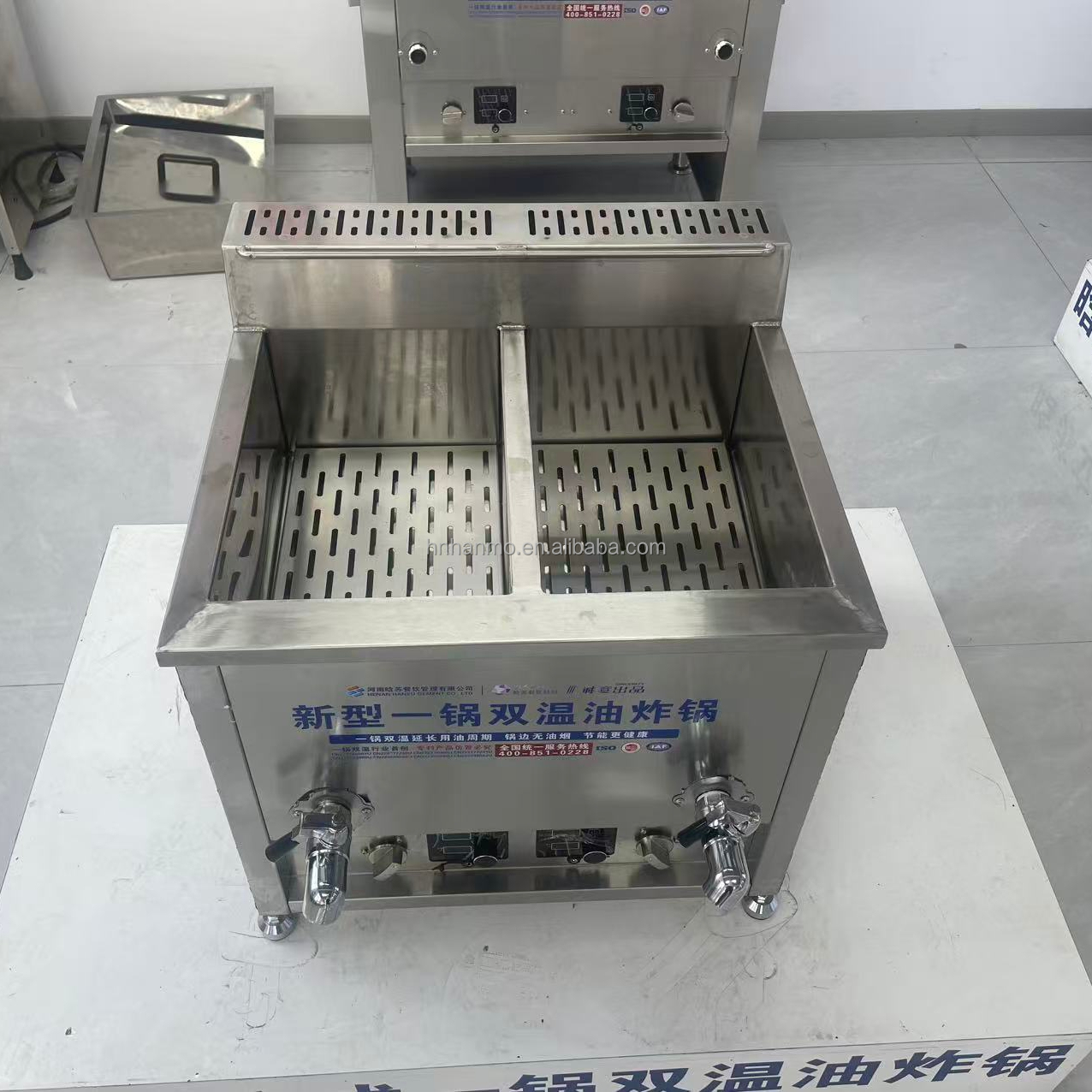 Hansu 30L Double Tank LPG Gas Deep Fryer Tabletop Frying Station with High Efficiency Burner and SUS201 Tank for Fish &amp;amp; Chips