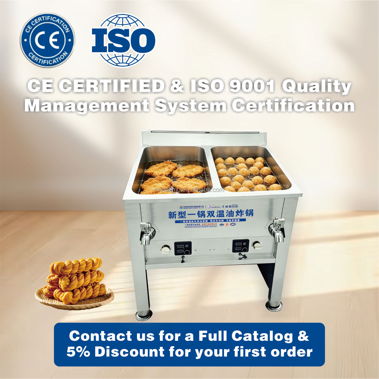 Hansu Commercial Gas Fryer 40L Floor Standing Double Tub LPG Frying Machine for Chicken and Chips